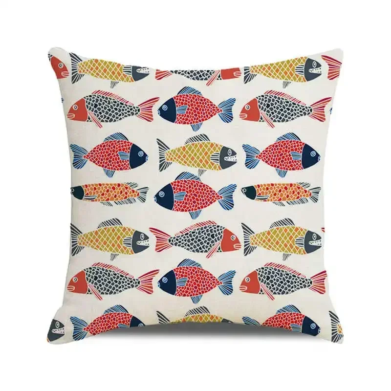 Ocean breeze and small fish pattern Double-sided Printed pillow cover Short plush Suitable living room sofas throw cushion cover