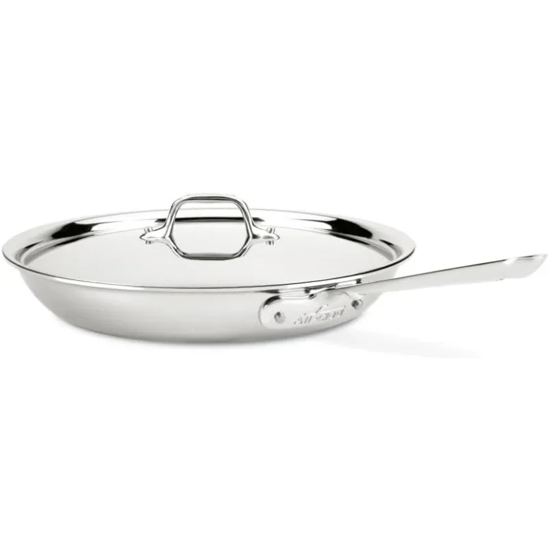 All-Clad D3 Stainless Steel Frying Pan with Lid, Tri-Ply Bonded, 12-Inch, Silver