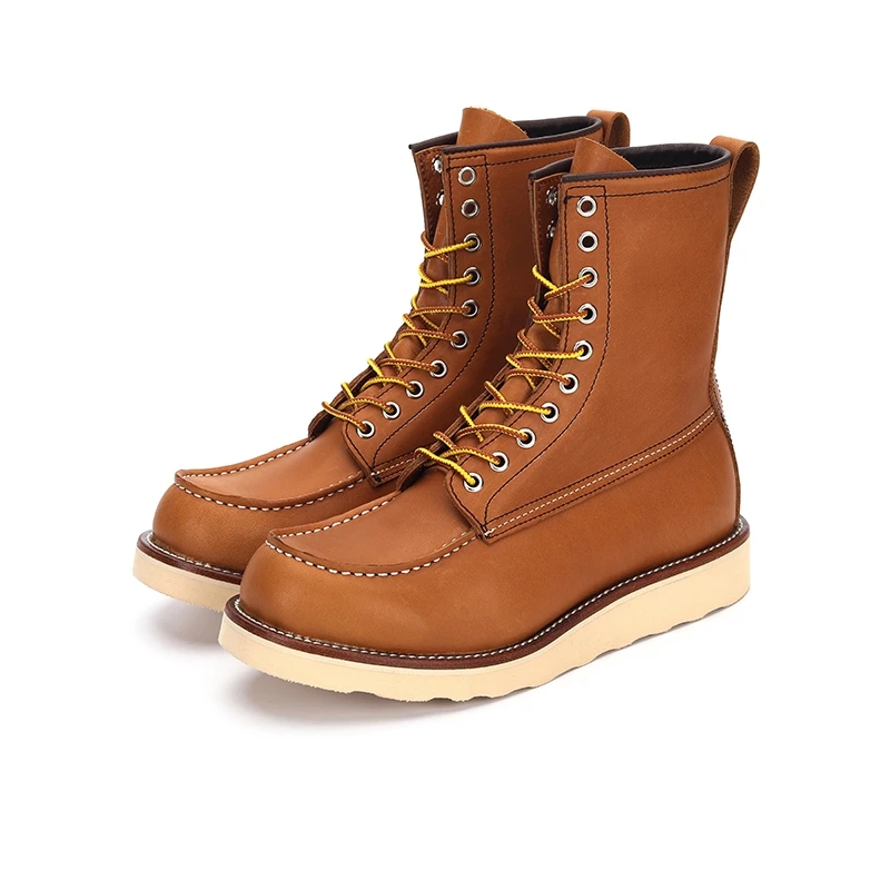 HCCHVV Men's Mid-Calf Leather Motorcycle Boots Brown 42 3