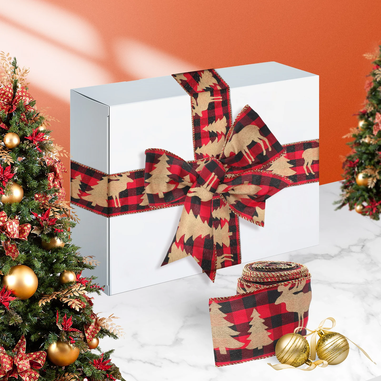 DIY Christmas Ribbon 8M Long Wear-Resistant Xmas Tree Print Ribbon for Gift Packaging Craft Hair Ornament Wreath Making