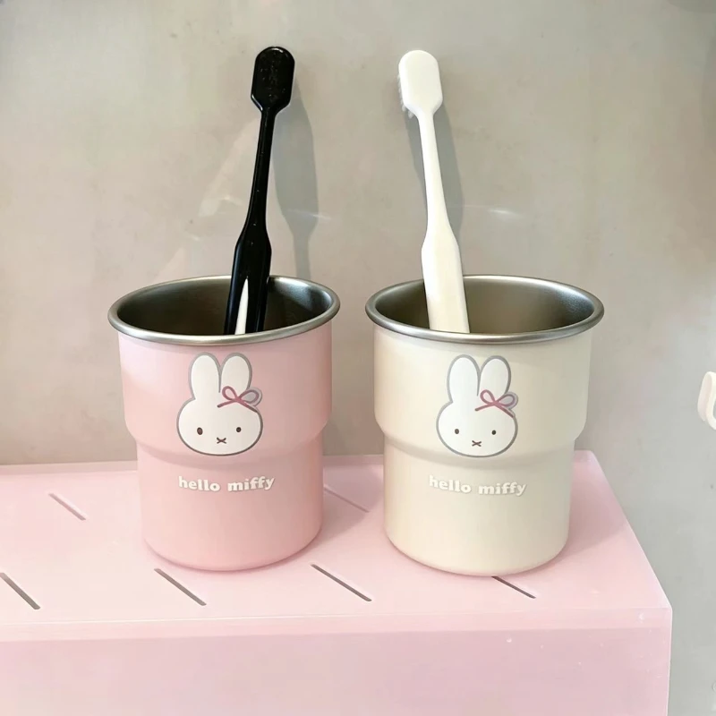 Cartoon Kawaii Miffy Mouthwash Cup Student Stainless Steel Wash Up Couple Household Use Easy To Clean Good Looks Wear-resistant
