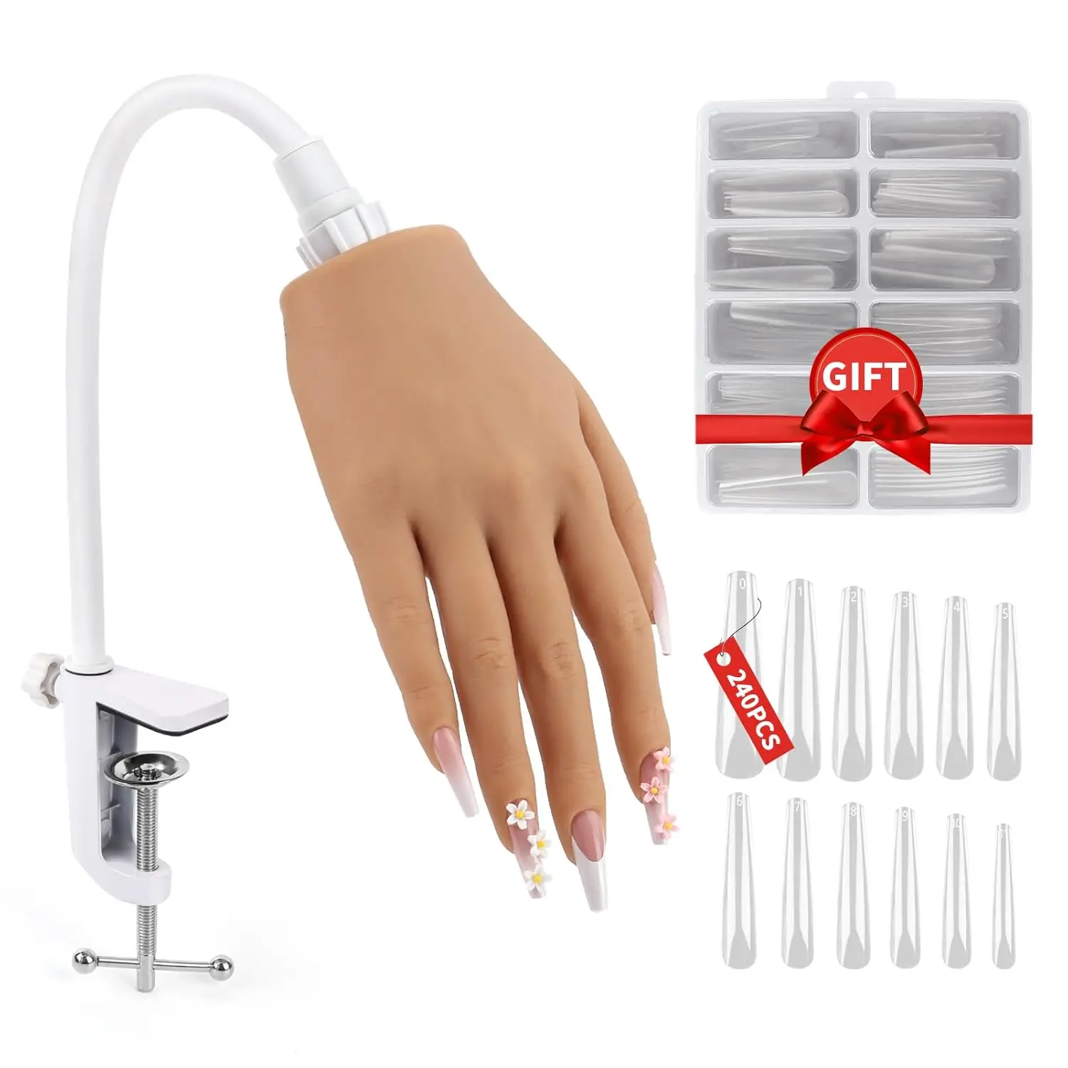 Flexible Silicone Nail Practice Hand with Fake Fingers for Manicure Training, Beginner Kit