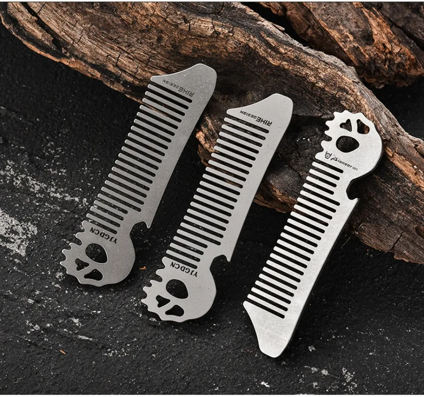 Titanium Alloy Beard Comb  Bottle Opener, Anti‑Static Heavy‑Duty Handmade Pocket Hair Styling Comb for Men Pompadour Hairstyle