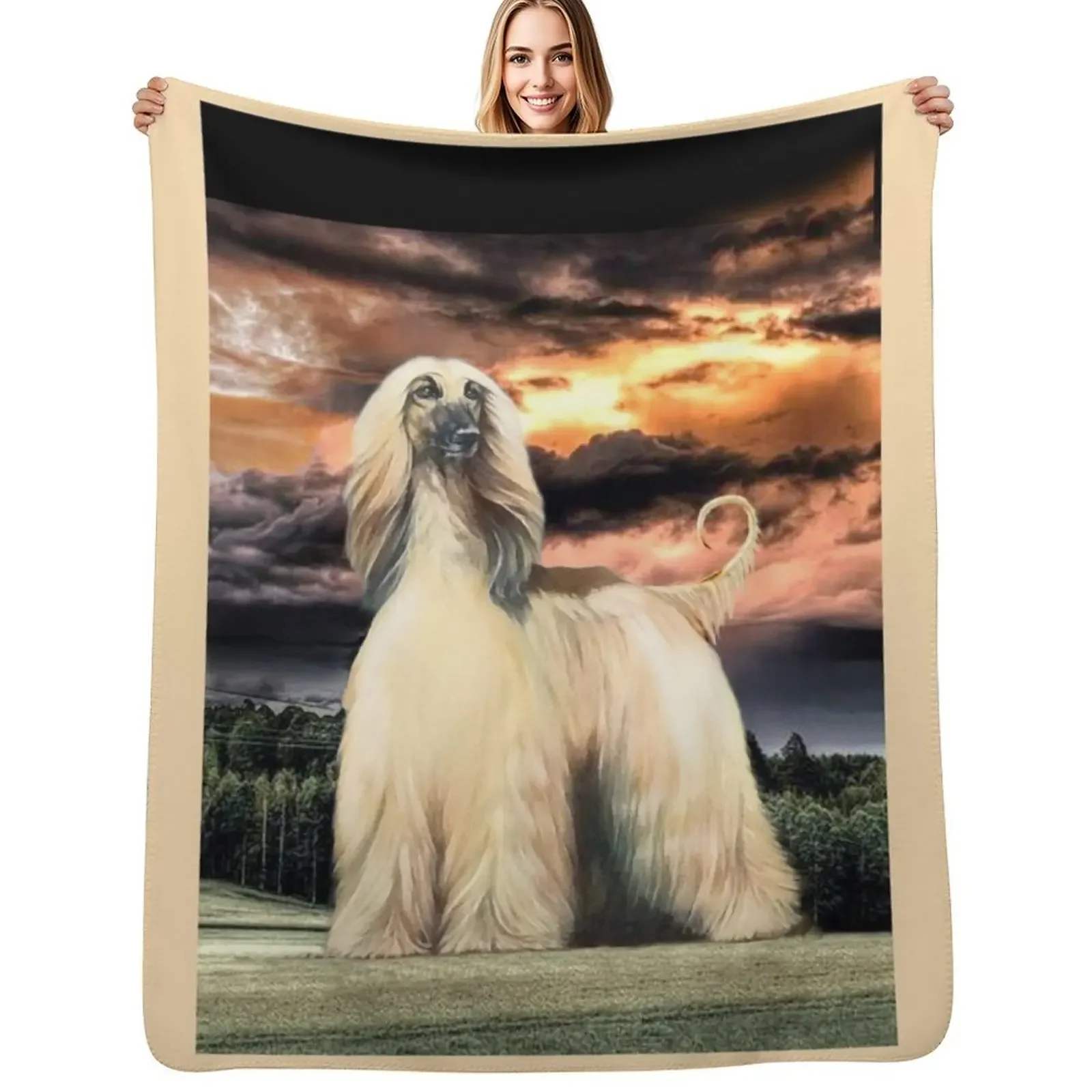 

The Majestic Afghan Hound. Masked Gold. Throw Blanket Bed Fashionable Hair Plaid Blanket