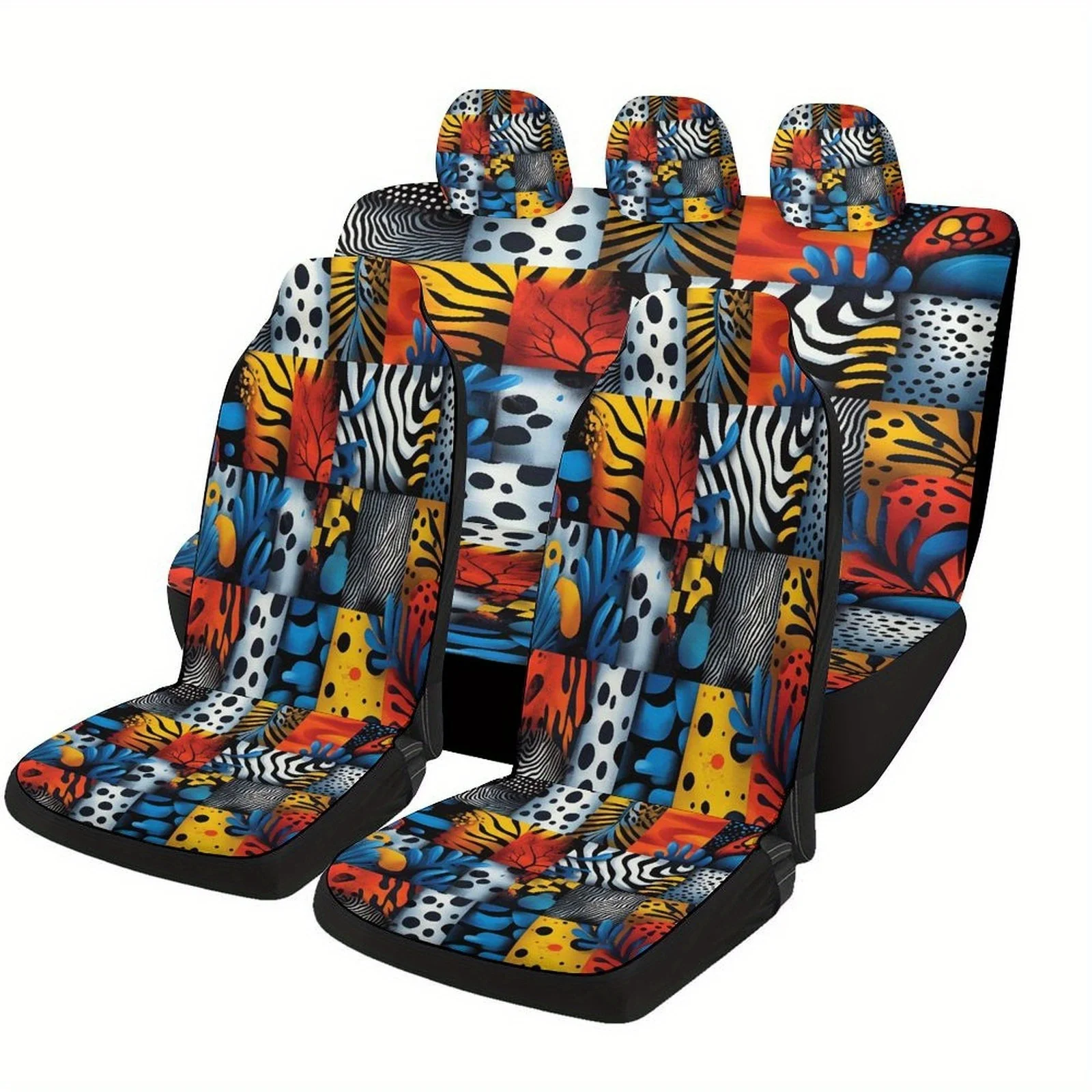 Pattern Collage Themed Car Seat Cover Set For Most Cars, Trendy Novelty Car Seat Protector Covers Full Set, Universal Car Seat C