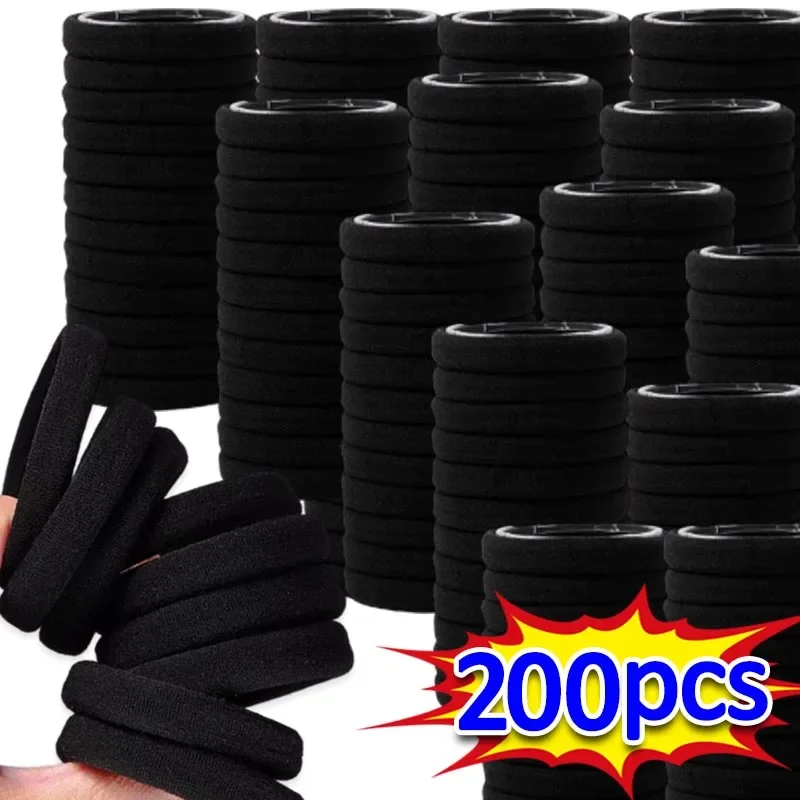 10/200 pçs faixas de cabelo pretas para mulheres meninas hairband alta elástica borracha laços de cabelo rabo de cavalo titular scrunchies accessorie