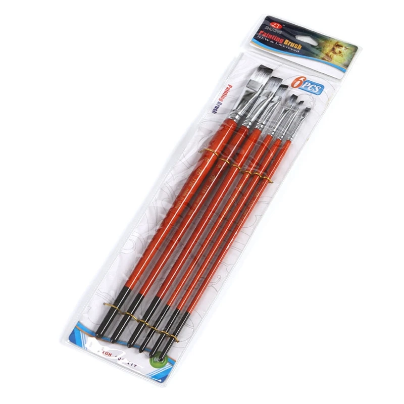 6 pçs conjunto de escova de pintura acrílica cabelo de náilon pincéis aquarela artista plana kit pintura angular profissional