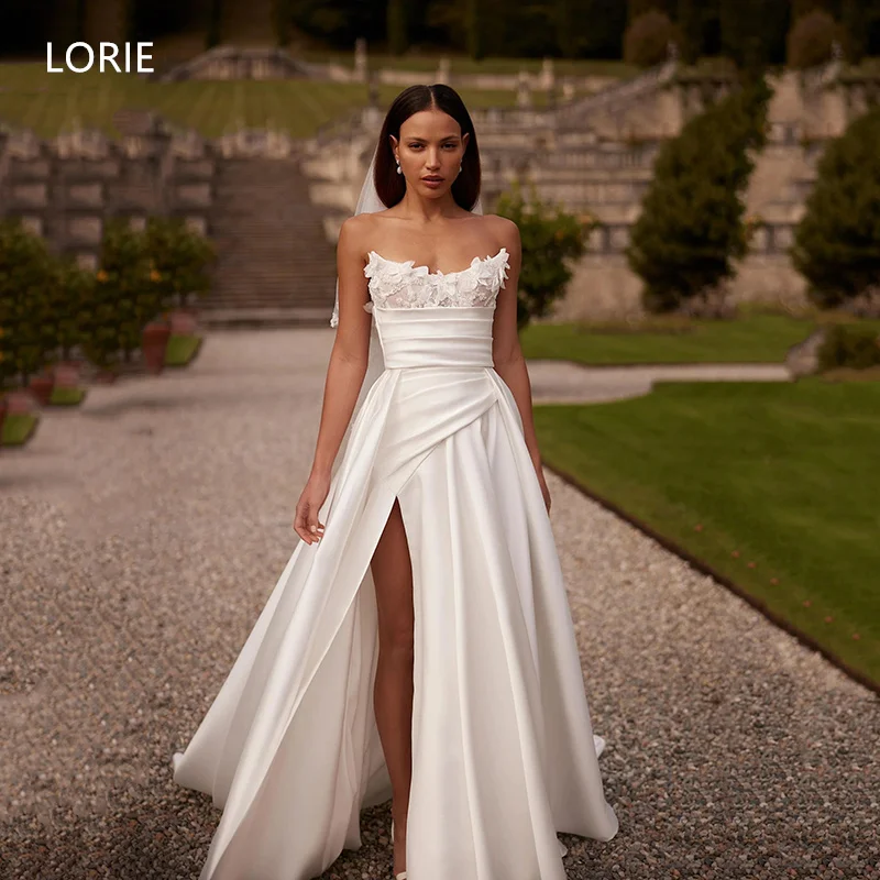 

LORIE Applique Flower 3D A-line Side Split Wedding Dress Princess Sleeveless Bridal Gowns Backless Wedding Gown Customized 2025