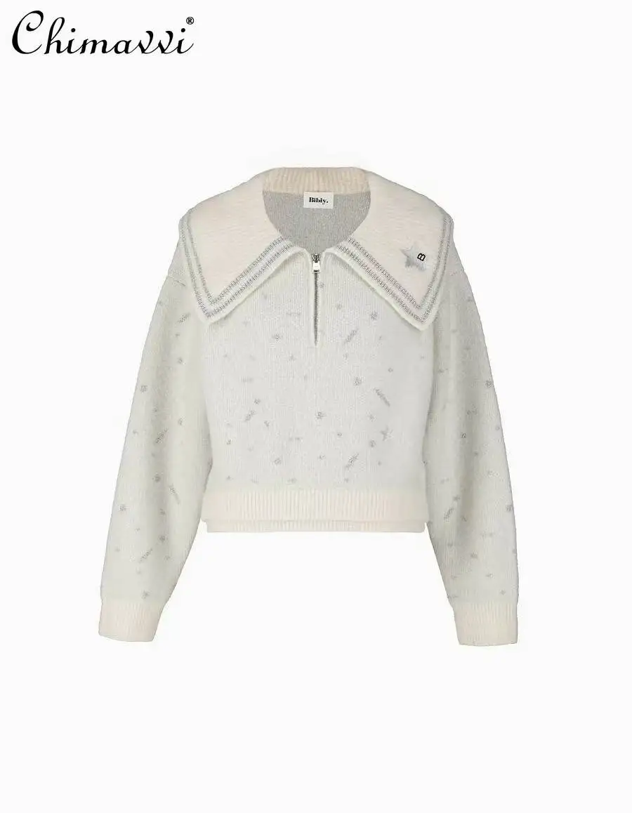 

Japanese-style Fashion Letter B Star Collar Knitted Top New Spring and Autumn Women's Long-sleeve Elegant Pullover Sweater