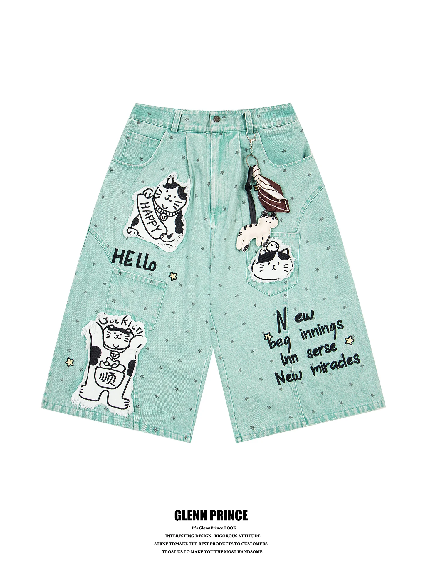 

GPstudio Summer Fun Patchwork Embroidery Hanging Decorative Jeans Shorts Men's New Design Casual Pants Youth Fashion