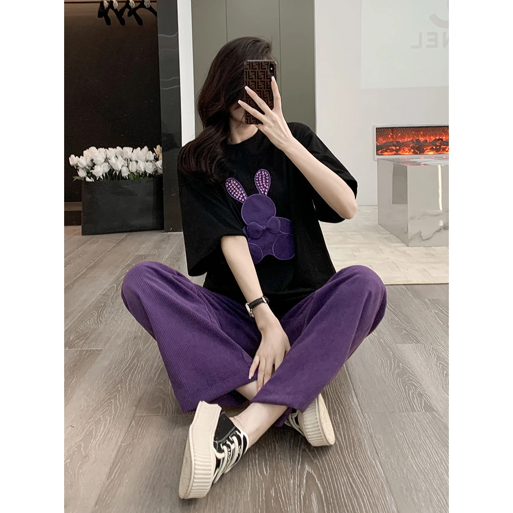 

Casual Sportswear Set Women's Summer New Loose Fashion Slimming High-End Feeling Short Sleeve Two-Piece Set Comfortable Fit