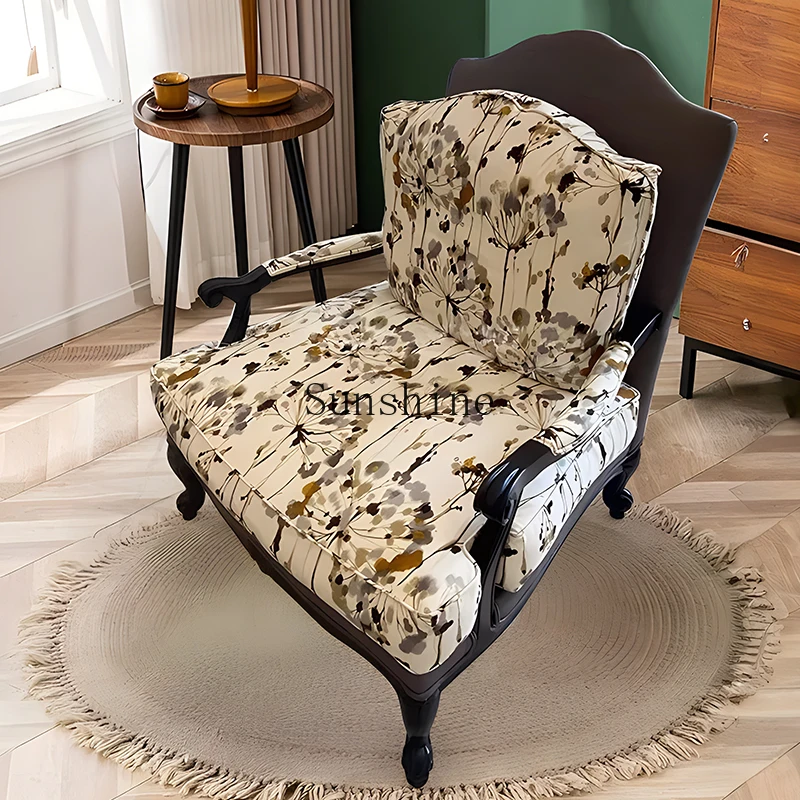 American retro all-solid wood leisure sofa removable and washable tiger chair single jacquard fabric