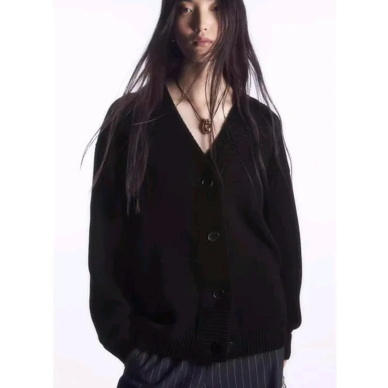 سترة فضفاضة تناسب V-Ne مضلعة من ألياف البوليستر طويلة Sve طول منتظم زر إغلاق لون نقي ربيع تخفيف Sle #3