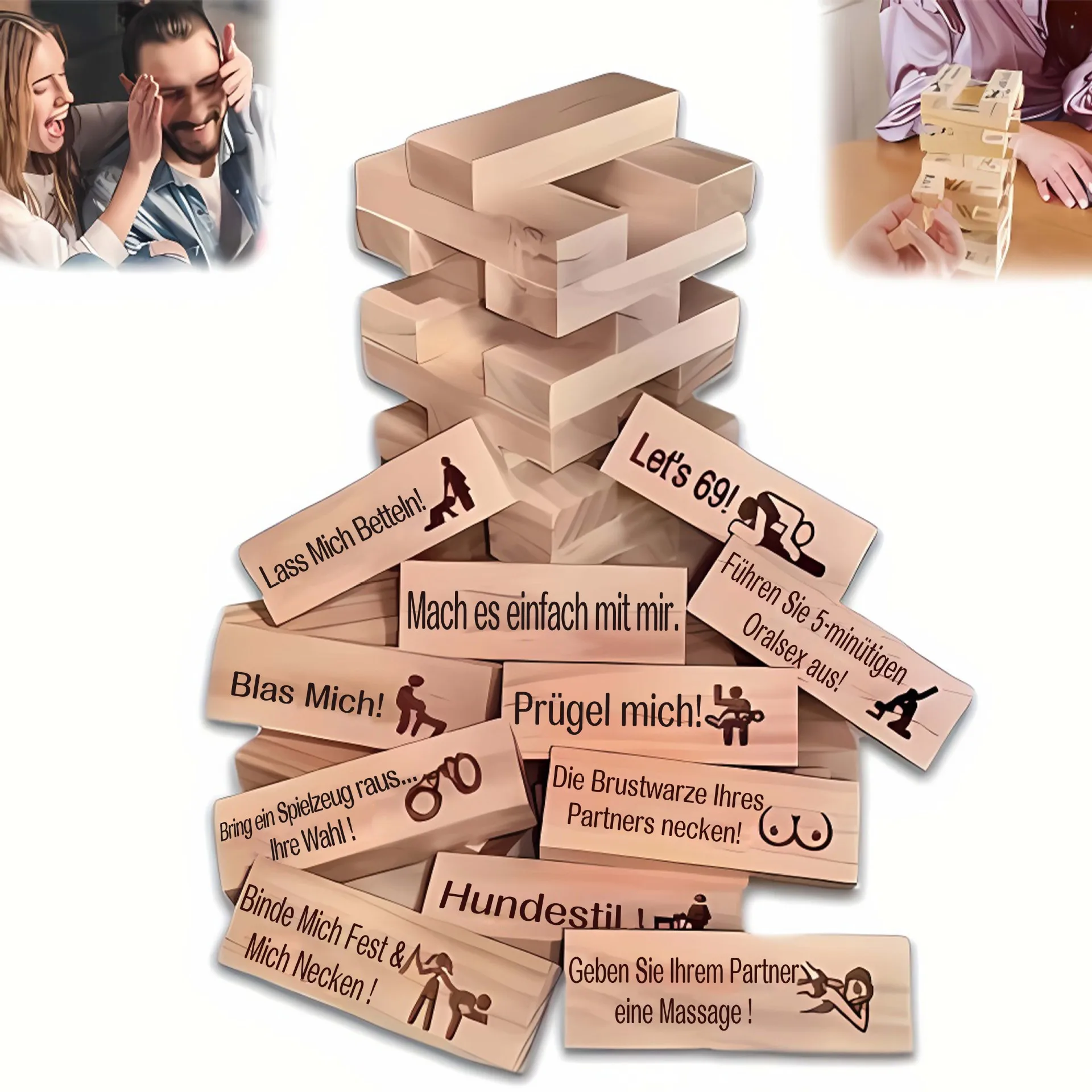 Lust Tower, juego de torre de bloques súper travieso de 48 piezas, juegos para parejas para adultos, juego de bloques apilables de torre caída de San Valentín