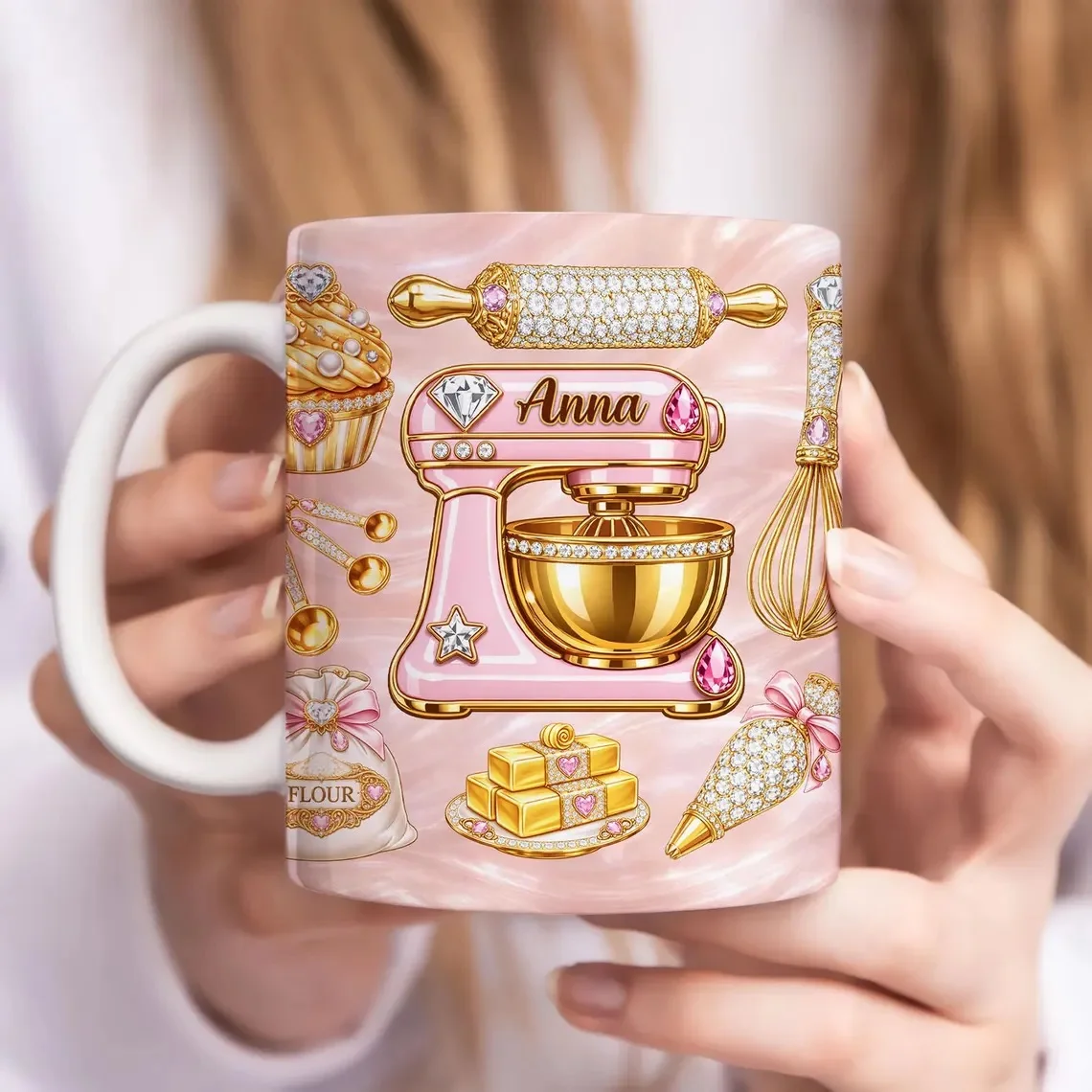 Personalisierbare Keramikbecher mit Bäckerei-Namen - Niedliche Gebäck-Themen-Kaffeetassen mit Individuellem Logo für Konditoreien
