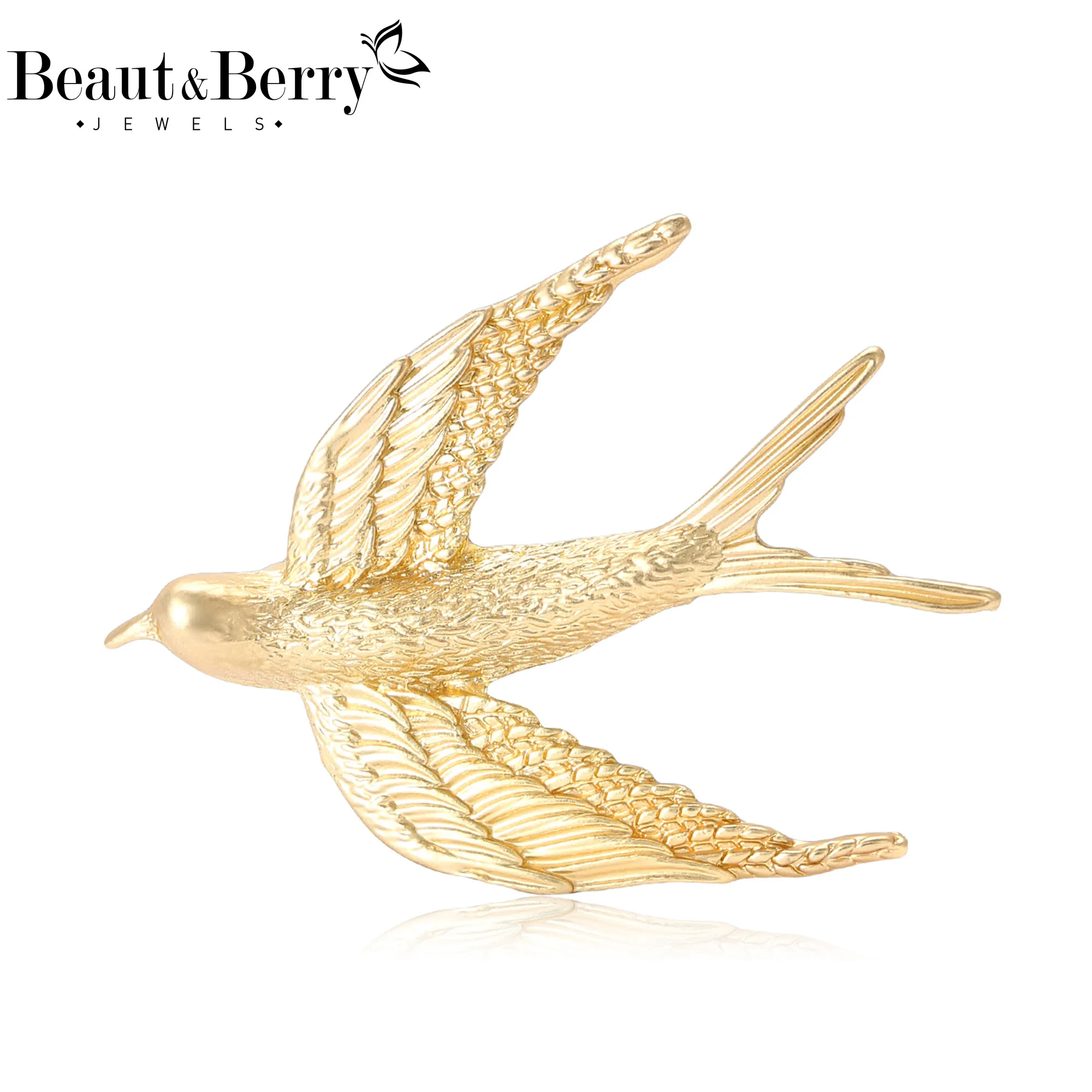 Beaut&Berry Luxury Glossy Metal Swallow Brooches for Women Animal Pins Casual Party Accessories Fashion Gifts Friend Decorations