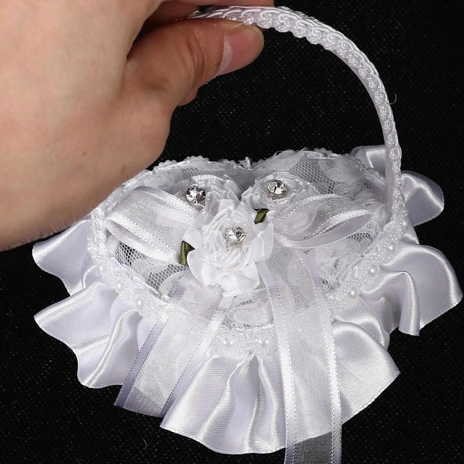 Mini Lace Ring Pillow Heart Shape Wedding Ring Holder Handle Engagement Ceremony Display Bridal Cushion Romantic Decor Gift Box