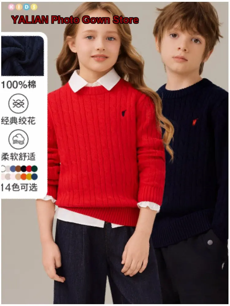 Girls Pullover Sweater Kids Early Spring Round Neck Knit Top Pure Cotton