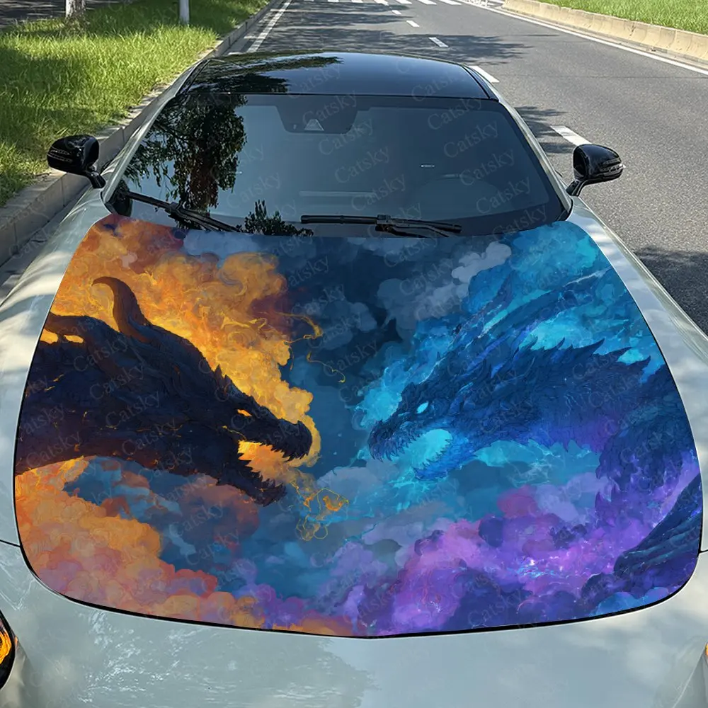 

Двойной элемент Dragon Confrontation, капот двигателя автомобиля, упаковка, цветной узор, наклейки, узор грузовика, капот двигателя, украшение автомобиля, палка