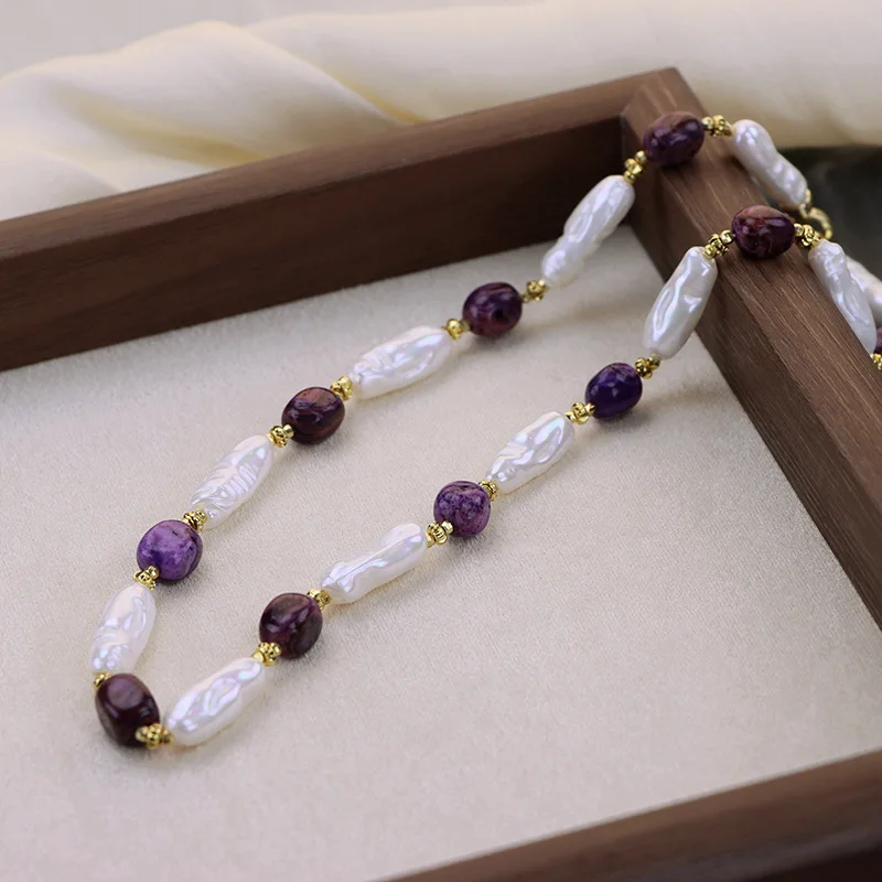 

Fashion Classic Personalized Natural Stone Splicing Artificial Baroque Glass Pearl Strand Temperament Versatile Collarbone Chain