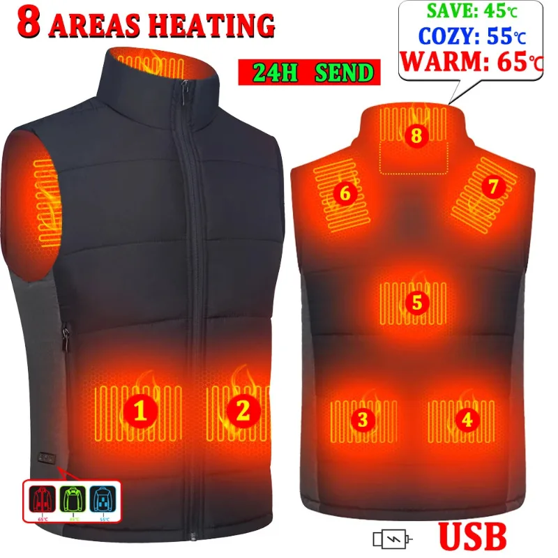 

USB Electric Hiking Heated Vest Men Women Clothing Heated Jackets Winter Camping Skiing Fishing Bodywarmer heating jacket Coat