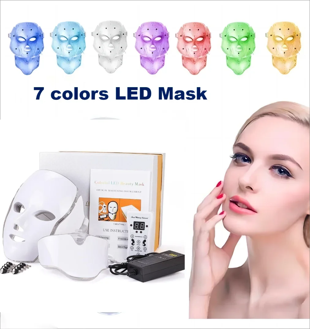 مقياس تجميل الفوتون LED 7 ألوان قناع LED قناع التصوير الفوتونيك للرقبة قناع تجميل LED