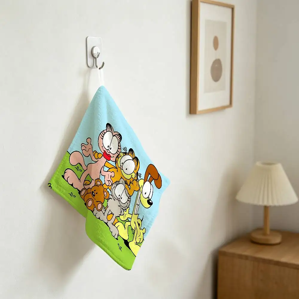 Cute Anime G-Garfields Cat Multi-scene Polyester Cotton Towel, Hanging Hand Wiping Cloth For Kitchen Bathroom Hotel