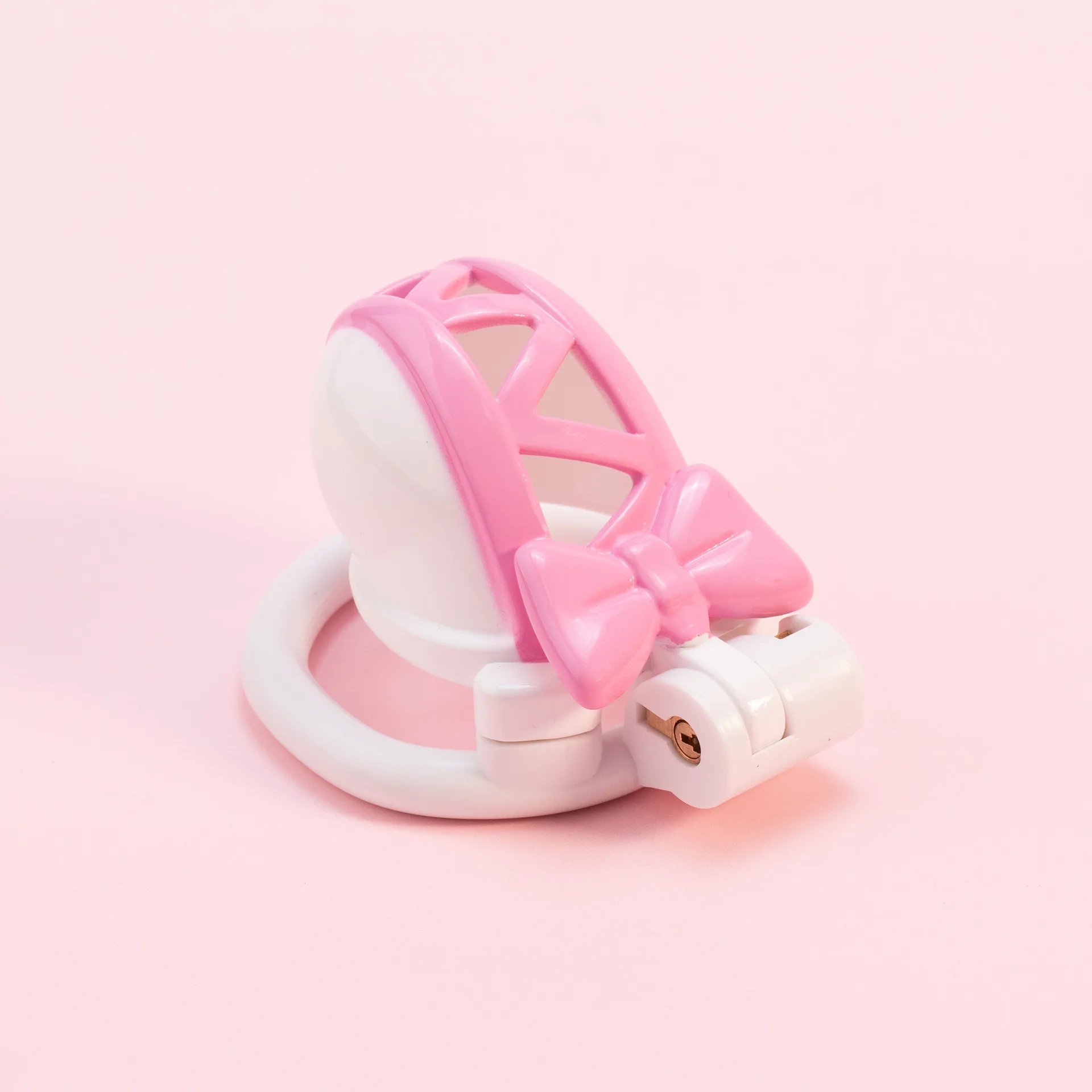 NEW Pink Bowknot Resin Chastity Cage with Bell Cute Male Chastity Lock Device Breathable Penis Rings Set Couples Adult Sex Toys view 5