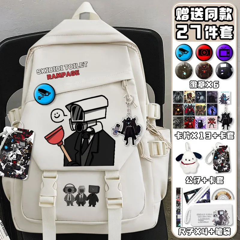 Black White, Skibidi Toilet, Student Kids Teens School Bags, Large Capacity Mochilas Anime Backpacks for Girls Boys Gift