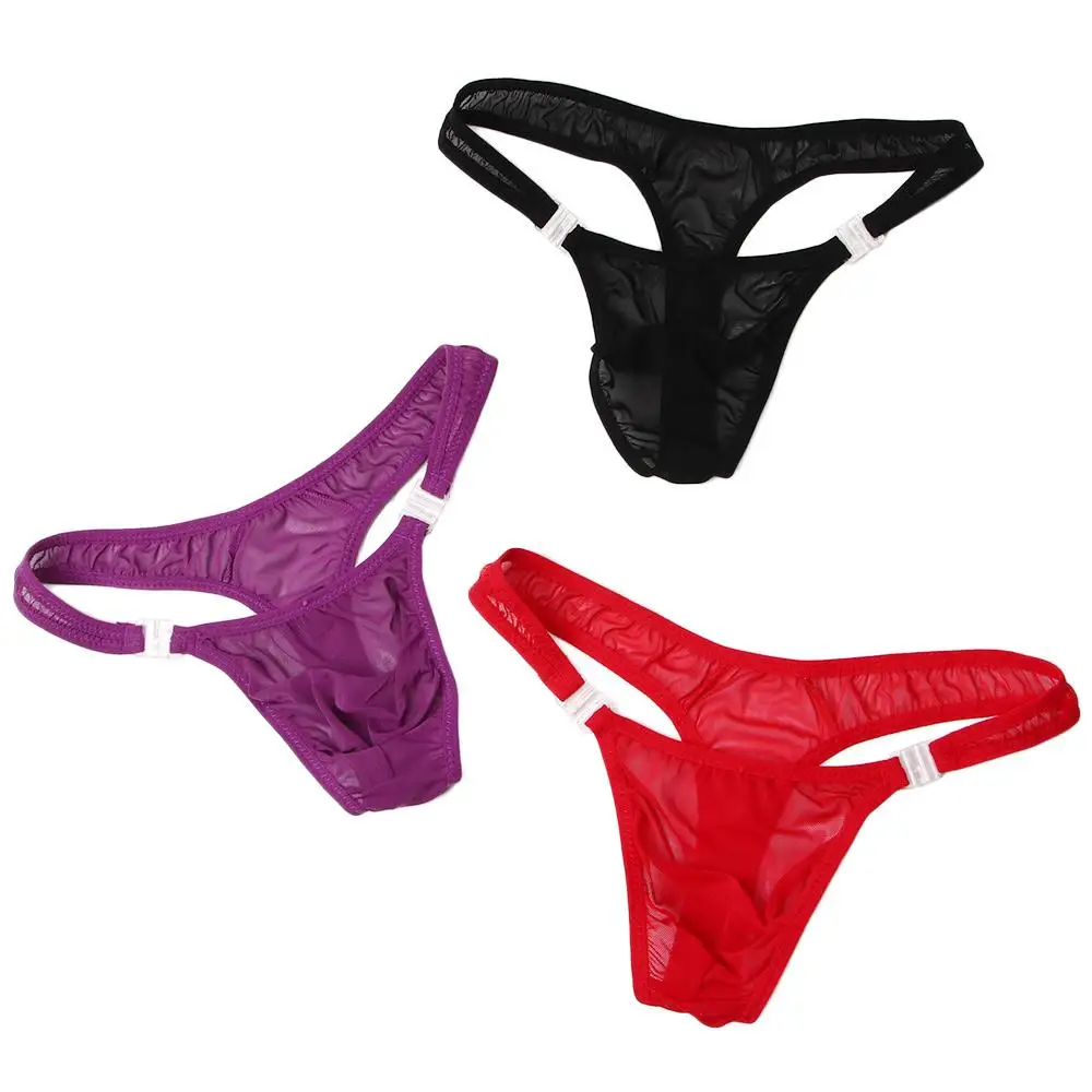 Bielizna męska Sexy przezroczyste stringi stringi figi z gąbką uwypuklającą oddychające majtki perspektywy męskie Bikini kalesony