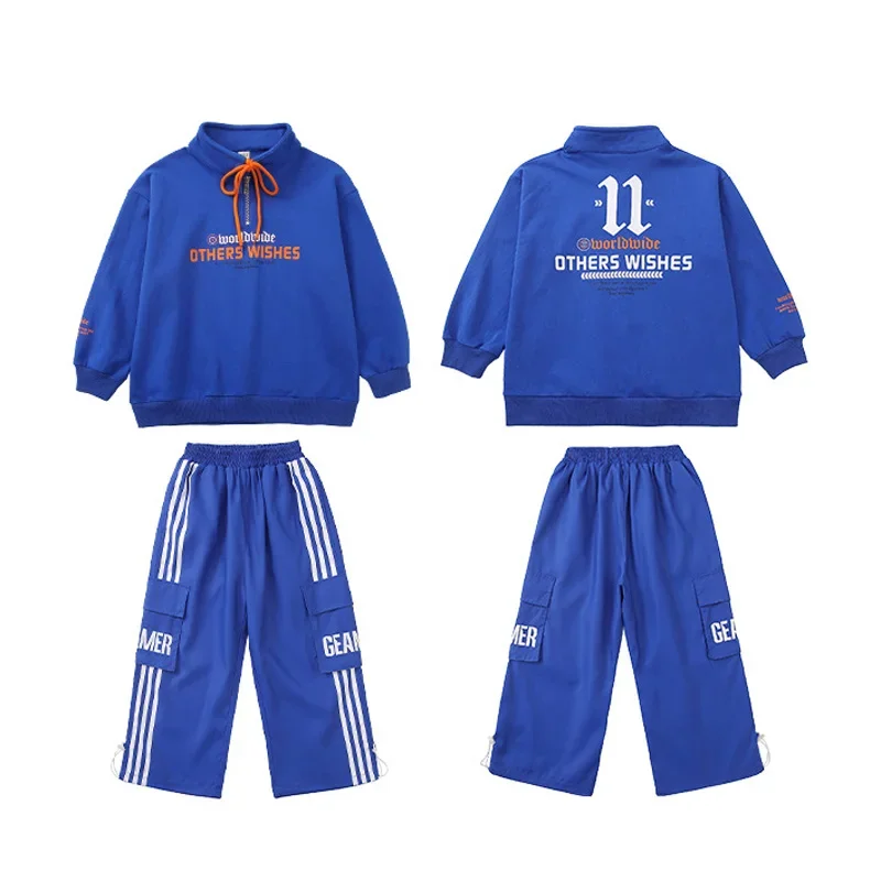 Junge Hip Hop Pullover Street Dance Cargo Hosen Mädchen Hohe Kragen Sweatshirt Outfits für Kind Jazz Sport Kleidung Streetwear Set