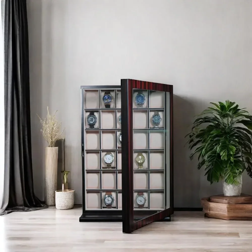 30 piece ebony wood watch display wall hanging case and storage organizer box and stand father's day gift