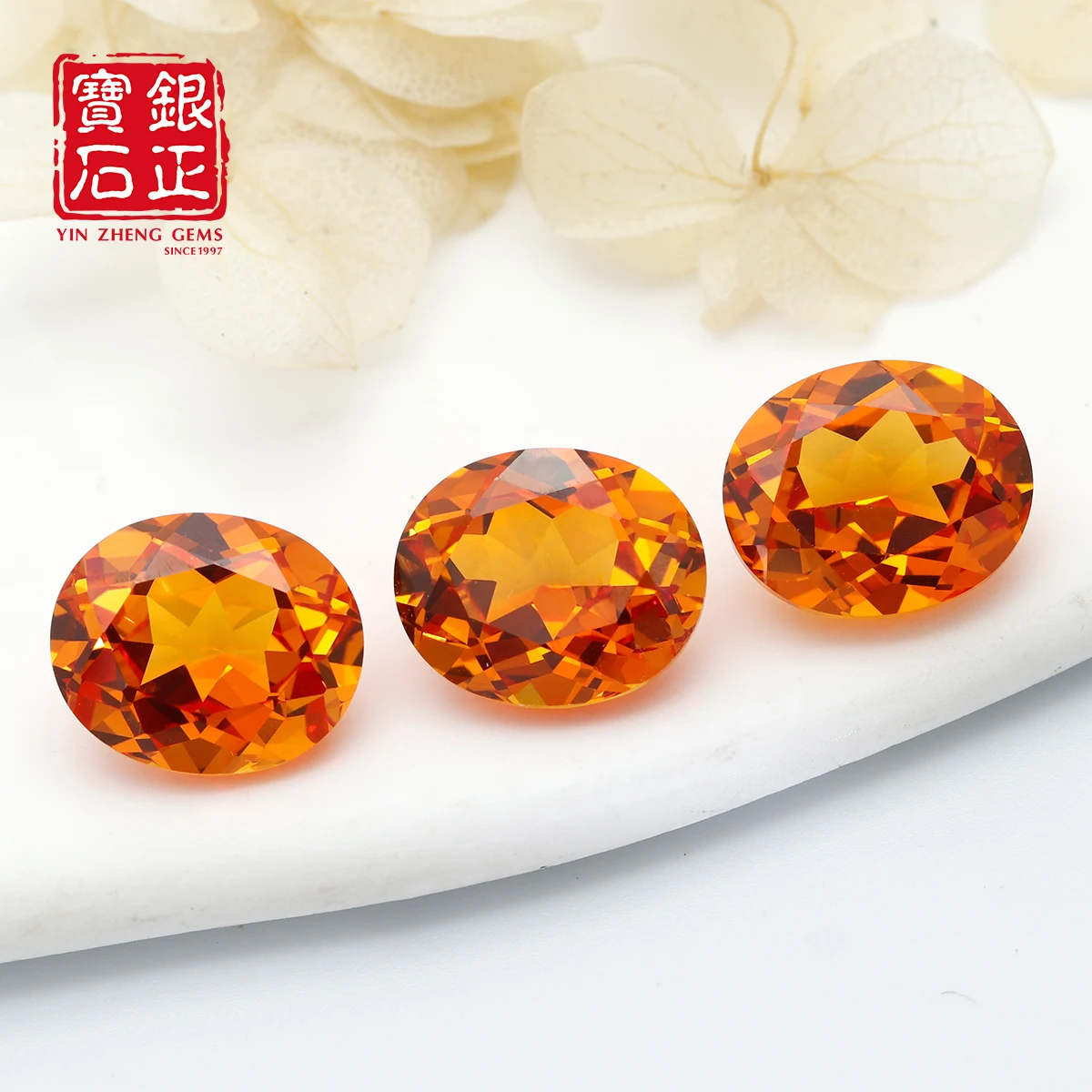 YinZheng Fanta Orange Color Flame Melted Lab Grown Sapphire Oval Shape With GRC Or AGL Certifacate Synthetic Cultivate Sapphire