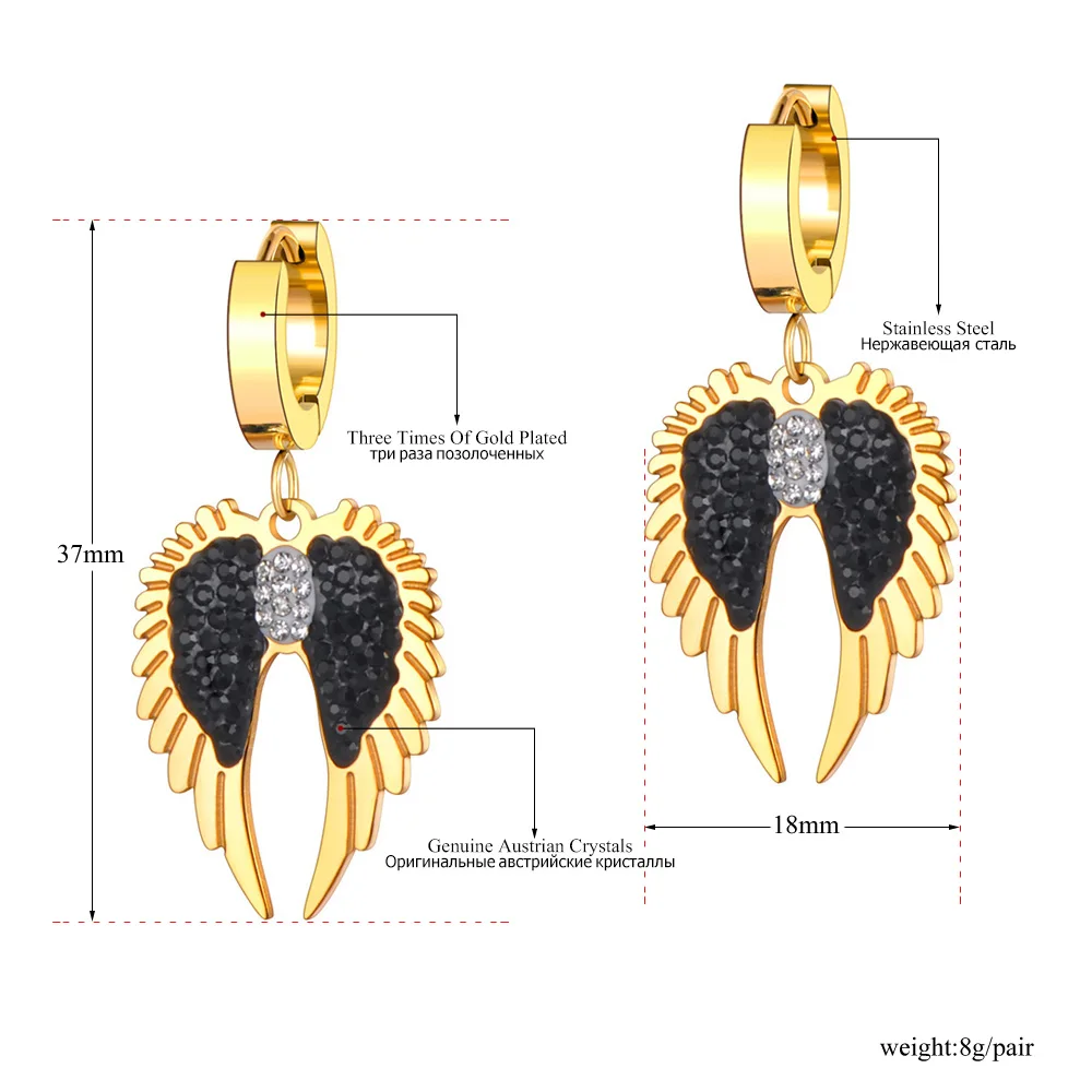 Lokaer Trendy Stainless Steel Rhinestone Angel Wings Heart Earrings Jewelry CZ Crystal Party Earrings For Women Girls E21128