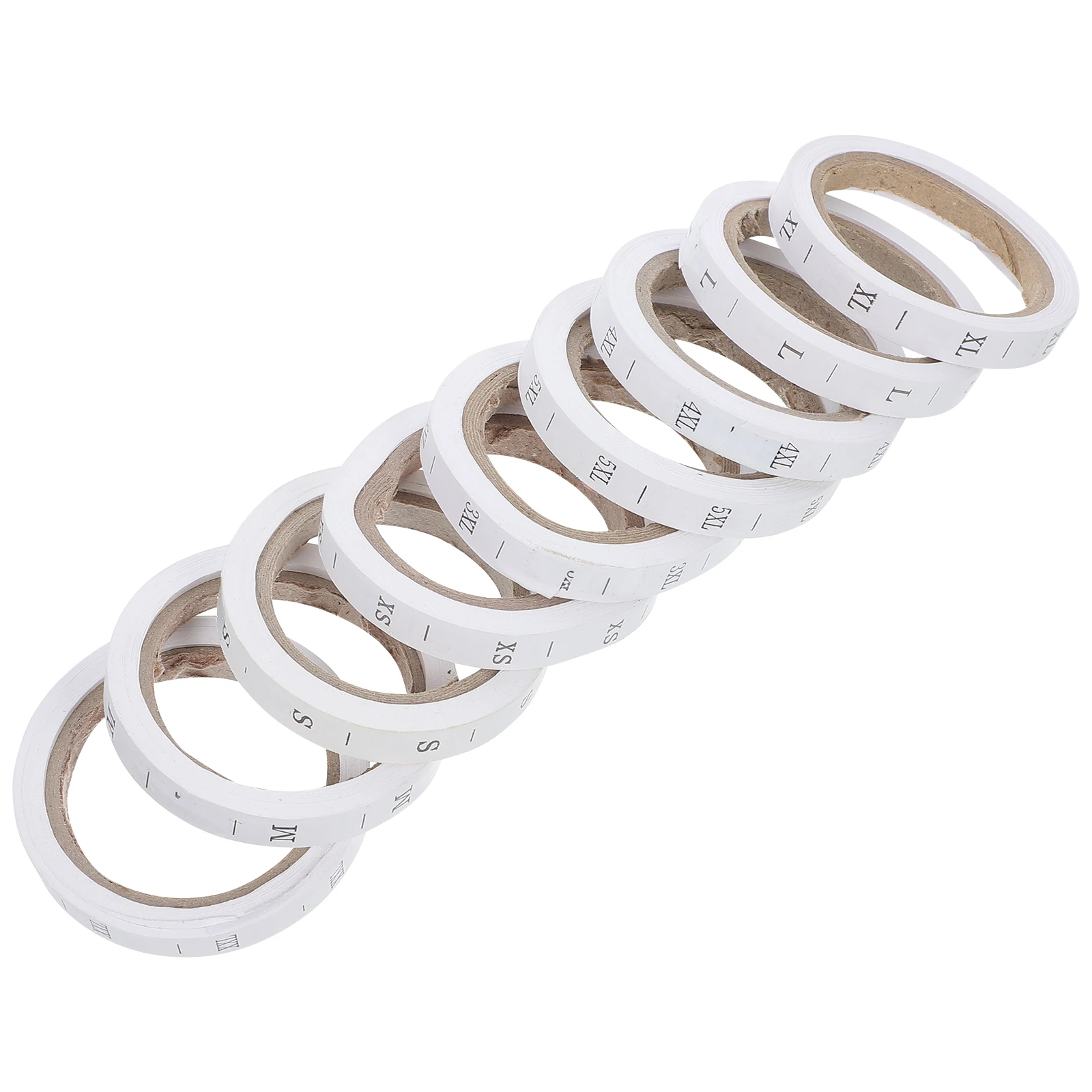 

8pcs White XS 4XL Size Labels Clothing Tags Paper Material Washable Iron on Labels for Dresses Shirts Uniforms Folder Tag