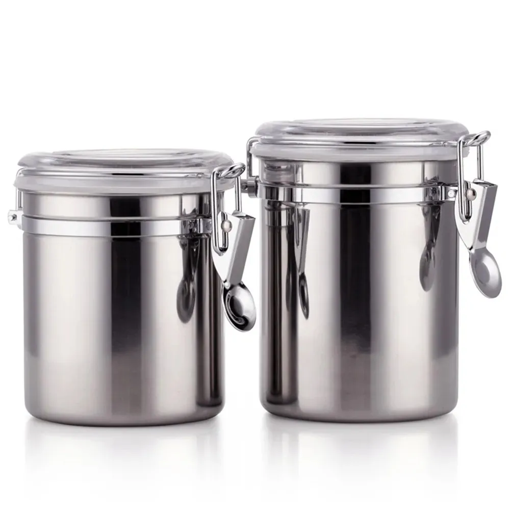 500g Stainless steel sealed jar coffee jar thickened stainless steel storage jar moisture-proof and fresh-keeping