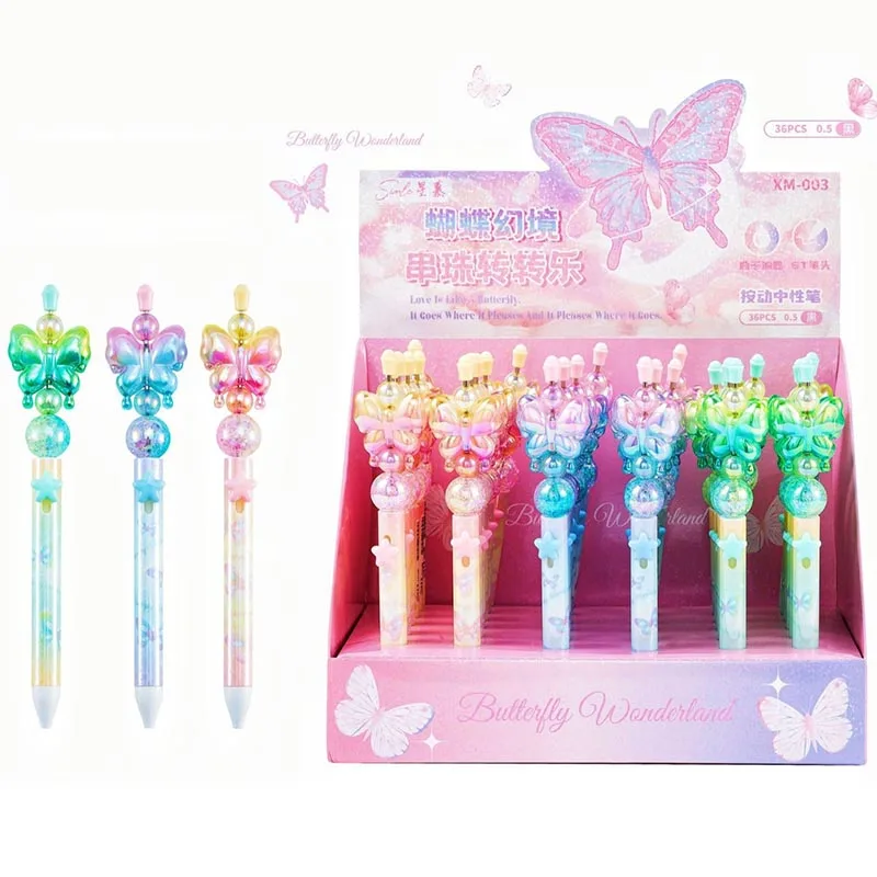 12pcs/lot Creative Butterfly Gel Pen Kawaii 0.5mm Black Ink DIY Neutral Pens Promotional Gift Office School Writing Supplies