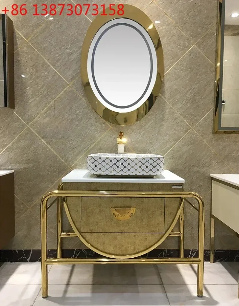 

European Entry Lux Luxury Bathroom Cabinet Combination Bathroom Cabinet Washbasin Stainless Steel Marble Washstand