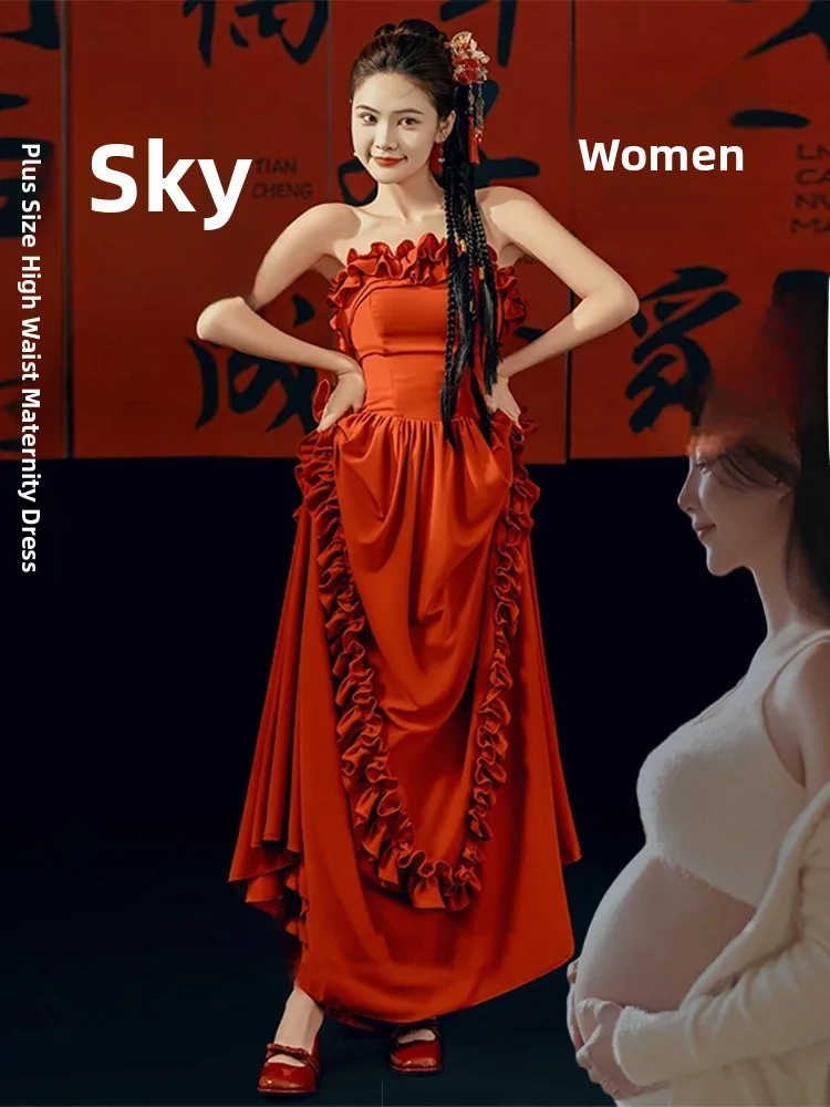 

plus Size Bridal Robe Red Tube Top Wedding Dr for Pregnant Women Cusizable Formal Evening Gown Ele High Waist