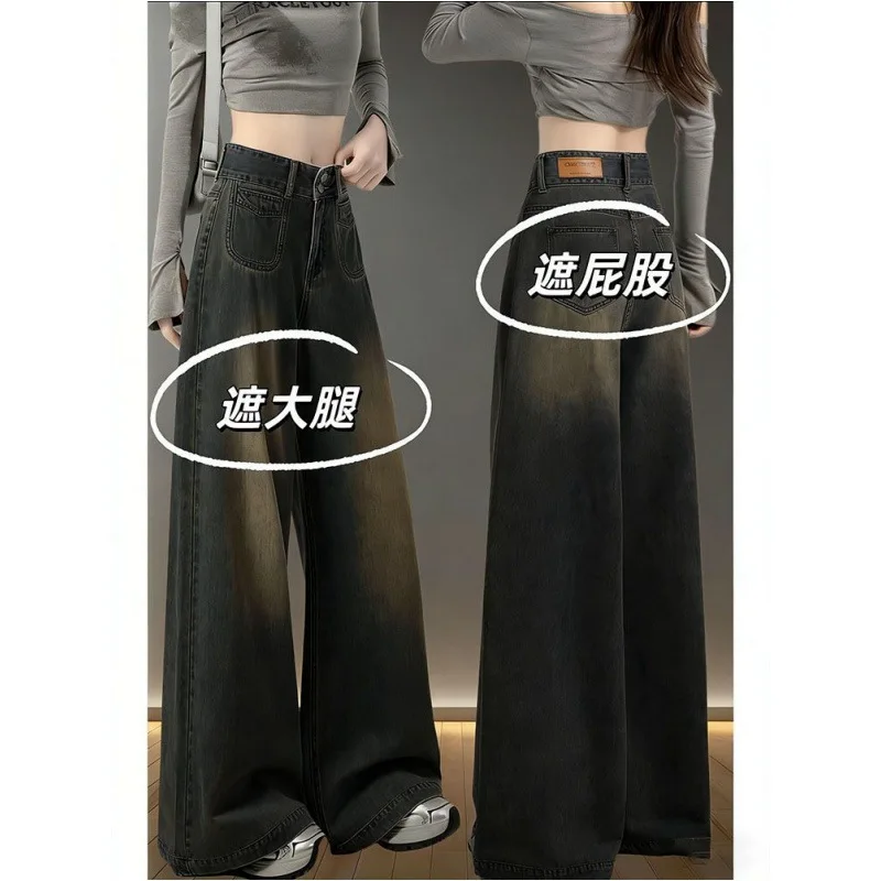 Loose Retro Wide Leg Jeans for Women Spring Summer High Waist Slim Trousers Baggy Denim Pants Oversized Streetwear