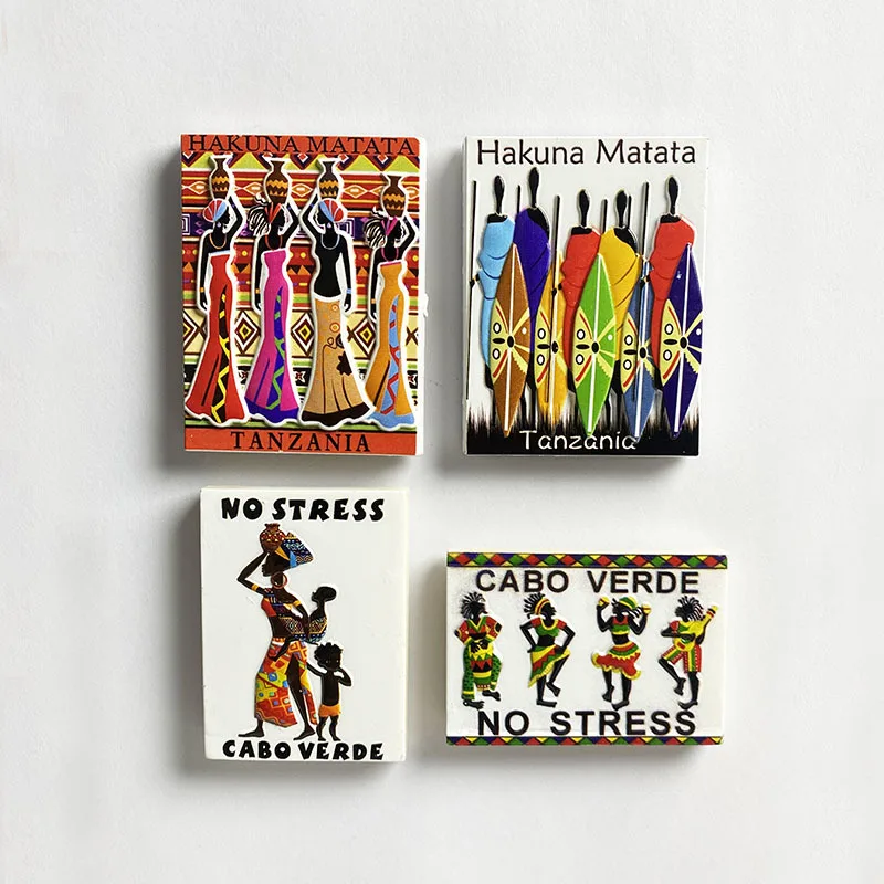 

African Tanzania & Cabo Verde Fridge Magnets, Colorful Cultural Patterns Home Decor Refrigerator Accessories