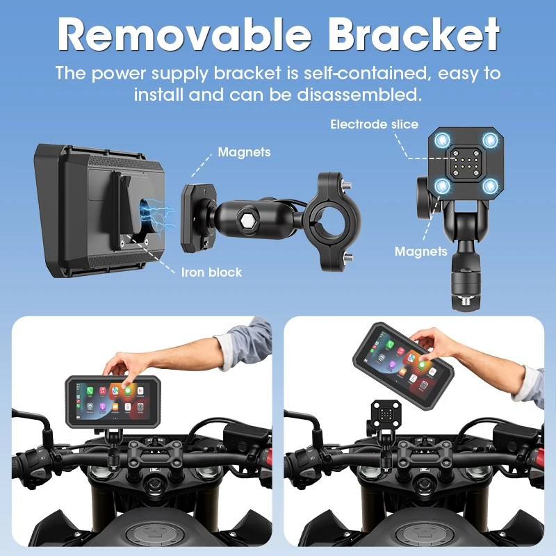 Navigasi GPS Motor Carplay 6,25 inci, Pembongkaran Cepat, Tahan Air IP67, Multimedia WIFI, Android Auto, untuk Dashboard Motor