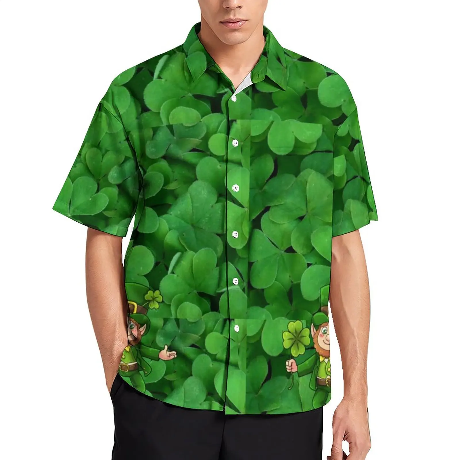 St Patrick's Day Vacation Shirt Saint Patrick Leprechaun Shamrock Casual Shirts Men Fashion Blouses Summer Short-Sleeved