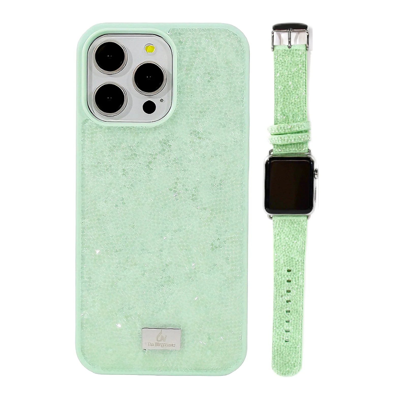 For Apple Iphone 16 15 14 13 12 11 Diamond Phone Case For Apple Watch 38mm 42mm 44mm 45mm Fashion Luxury Light Green Rhinestones