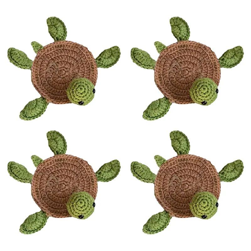 

High-quality 4Pcs Turtle Coaster, Animal Mug Rug, Knitting Housewarming Gift, Home Decor, Gift for Daughter, Mom