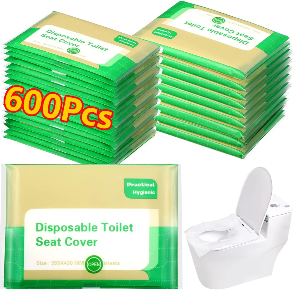 10-600Pcs Disposable Toilet Seat Cover Soluble Water Camping Hotel Bathroom Paper Toilet Mat Pads for Outdoors Travel