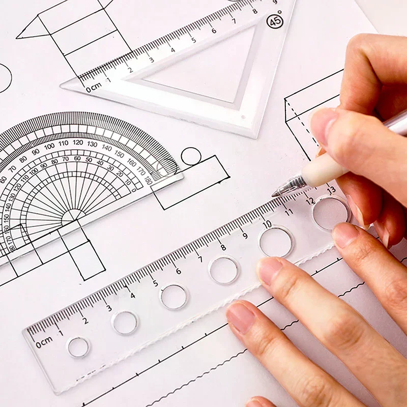 1Set Cartoon Cute Capybara Ruler Set Angle Ruler Protractor Triangle Ruler Multifunctional Measuring Tools School Supplies