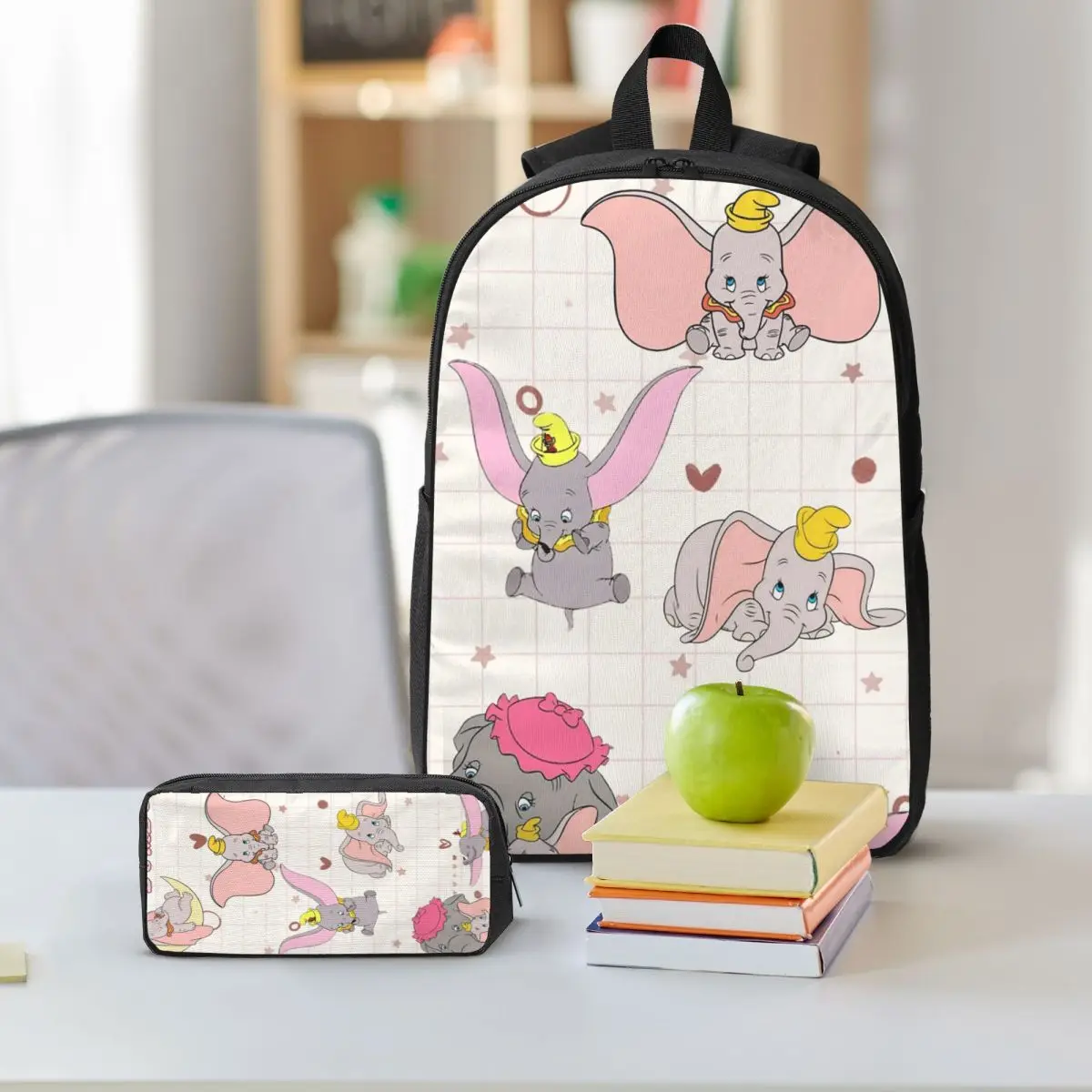 دامبو الكرتون نمط حقيبة الظهر طالب بنين بنات BookBag حقيبة مدرسية حقائب كتف الكمبيوتر 3ps معزول حقيبة الغداء مقلمة