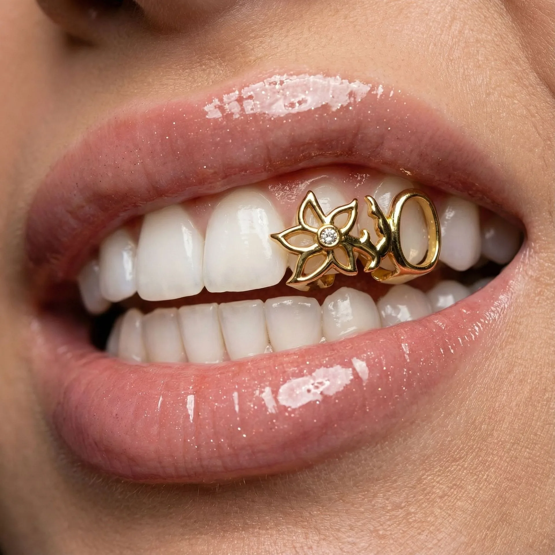 Hip-Hop Style Flower Braces Hollowed Out Glossy Electroplated Braces Gold Teeth Dental Accessories Teeth Grillz ﻿