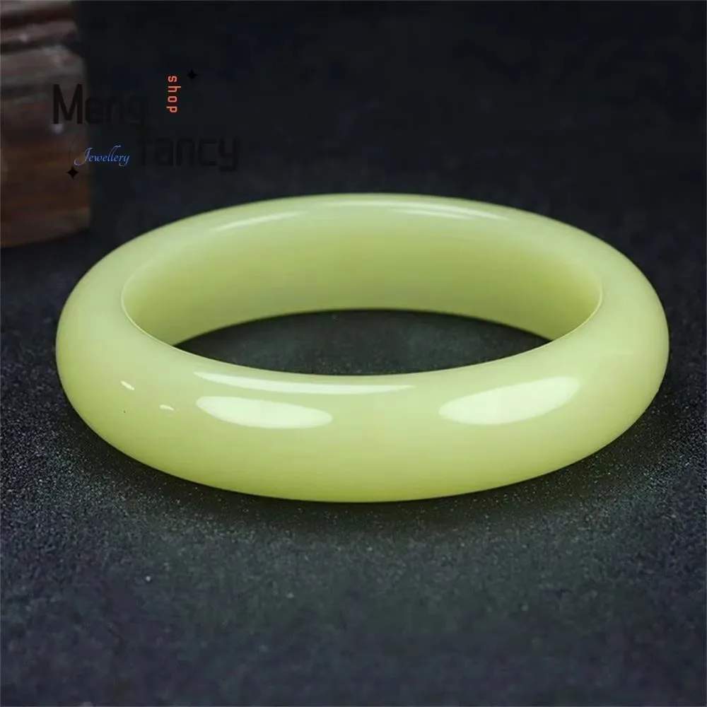 

Natural Hetian Jade Greenish Yellow Bangle Charm Simple Elegant Exquisite High-grade Luxury Quality Fashion Jewelry Holiday Gift